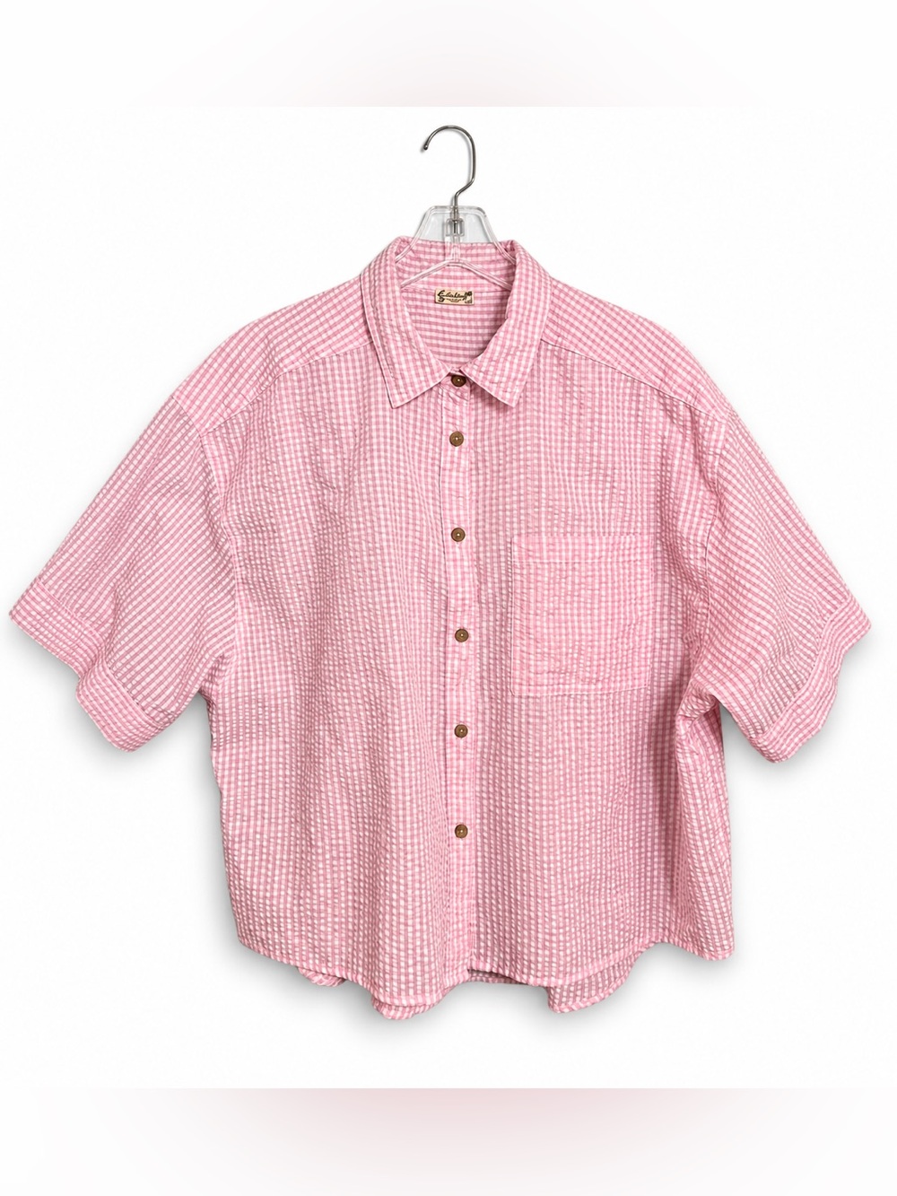 Free People Intimately Checked Out Pink Gingham Oversized Button Down Shirt MD